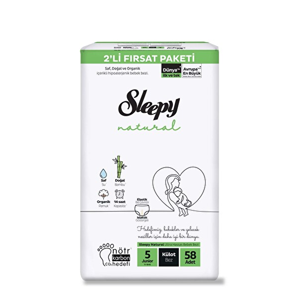 Sleepy Natural 2li Fırsat Külot Bez 5 Numara 58 Adet