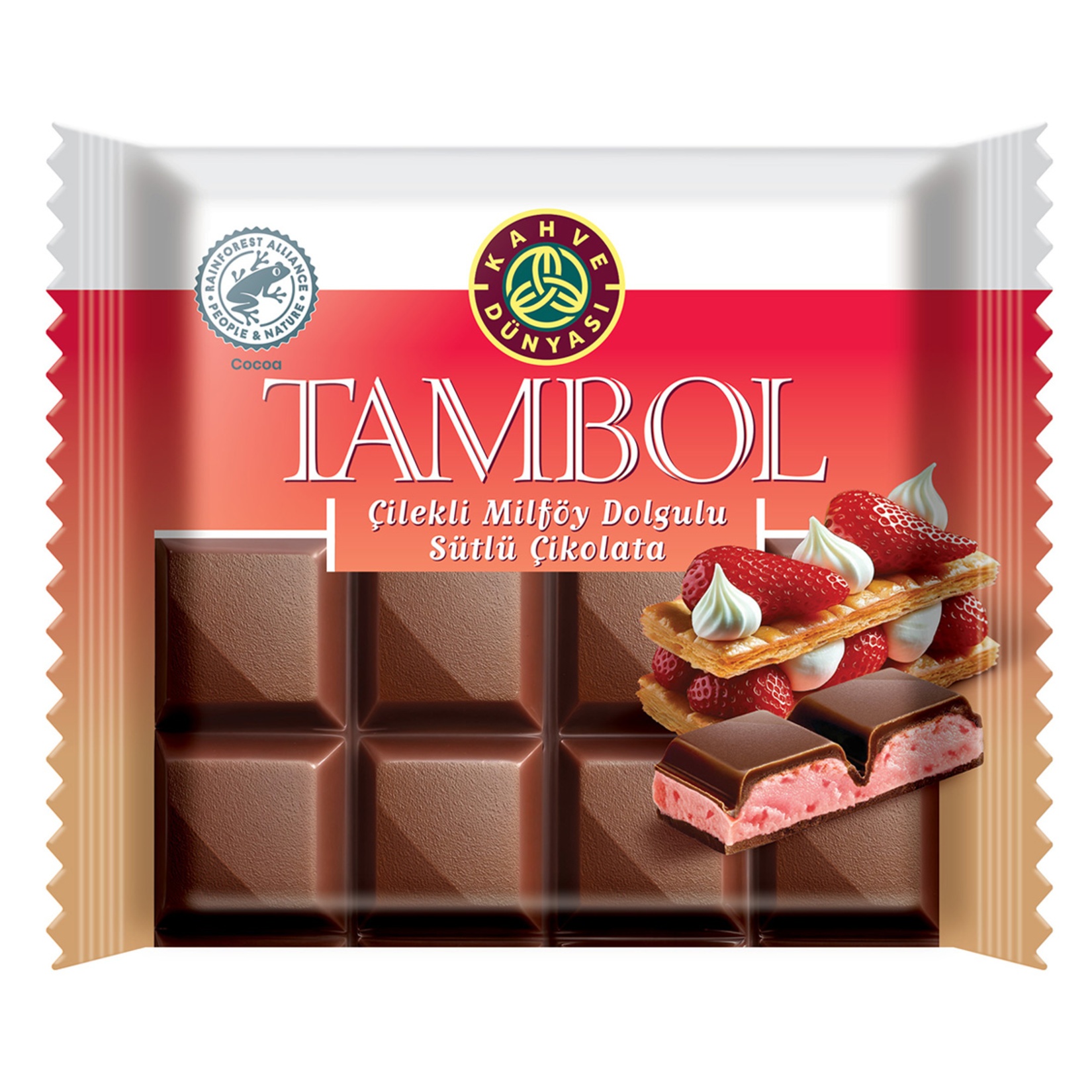 Tambol Çilekli Milföy Dolgulu Çikolata 100 Gr