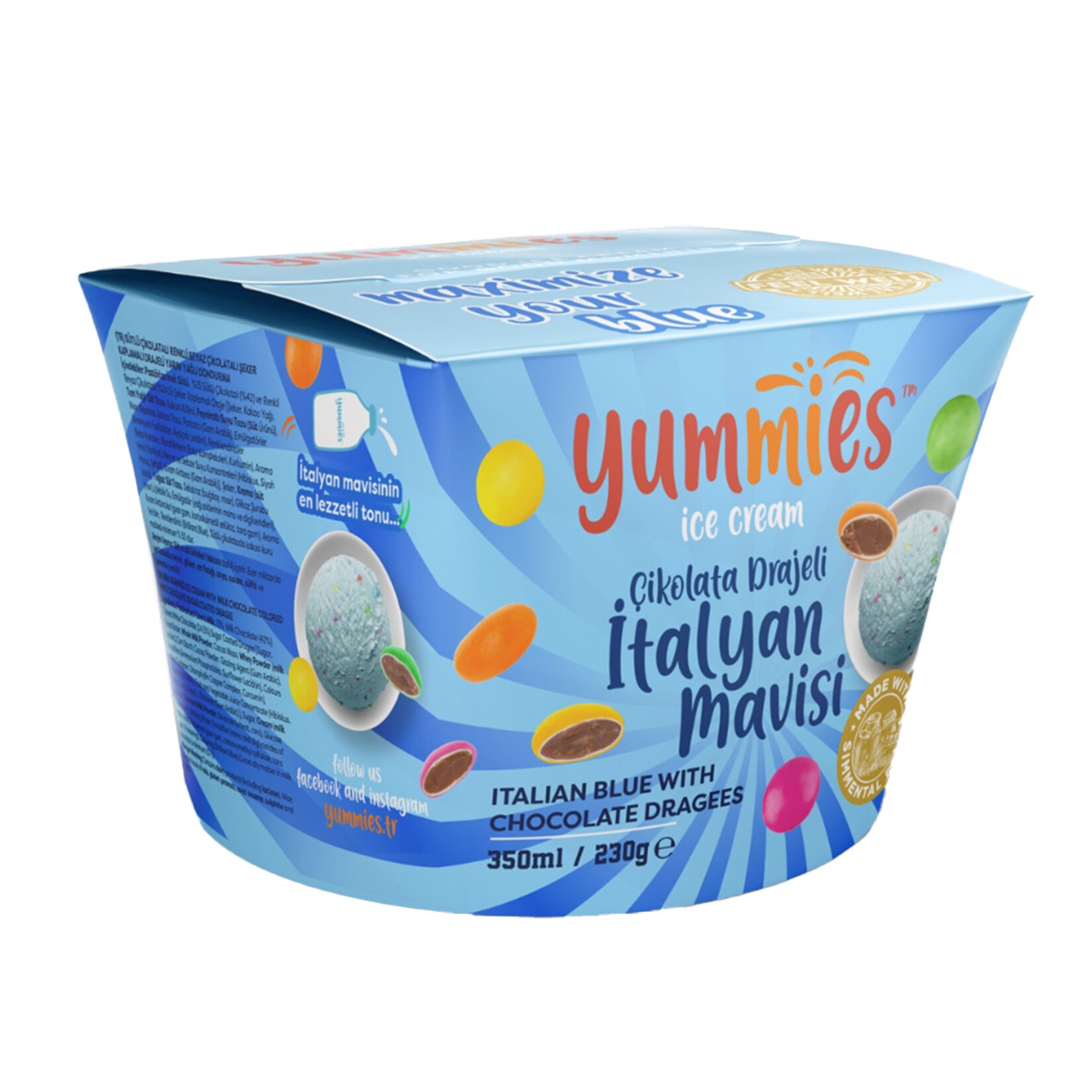 Yummies İtalyan Mavisi Drajeli Dondurma 350 Ml