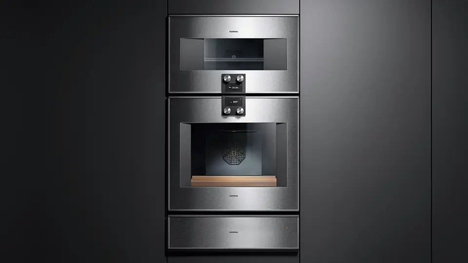 Gaggenau 400 serisi kombi-mikrodalga fırın Kapı menteşesi: sağa, Paslanmaz çelik sırtlı tam cam kapı görsel 2