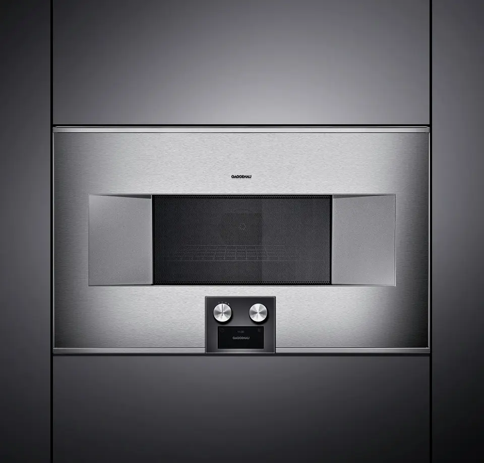 Gaggenau 400 serisi kombi-mikrodalga fırın Kapı menteşesi: solda, Paslanmaz çelik sırtlı tam cam kapı görsel 2