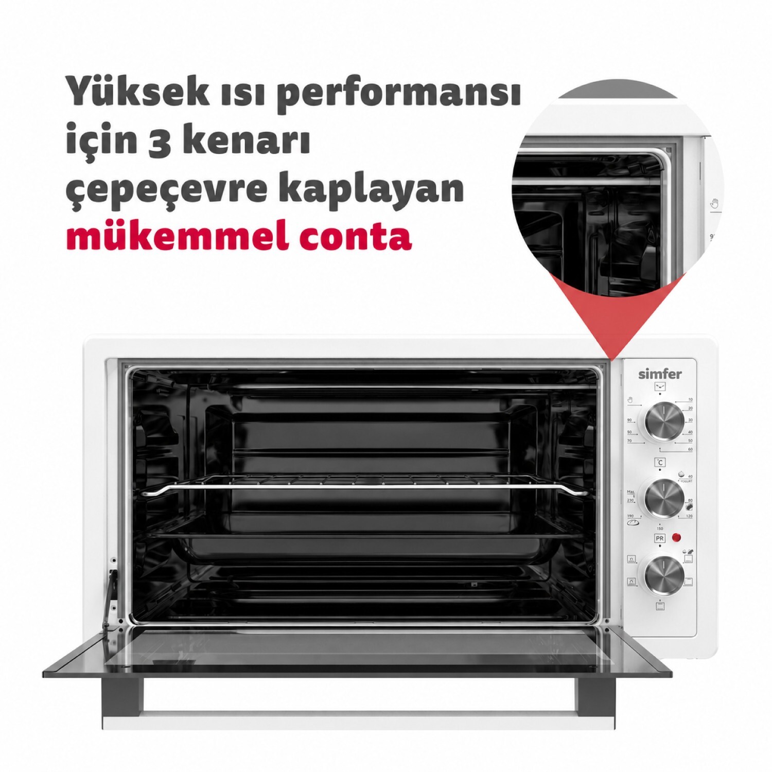 Simfer 3423 Beyaz 34 LT Statik Mini / Midi Fırın - 4 Fonksiyon, Programlanabilir Pişirme & Isı Kontrol Sistem görsel 5