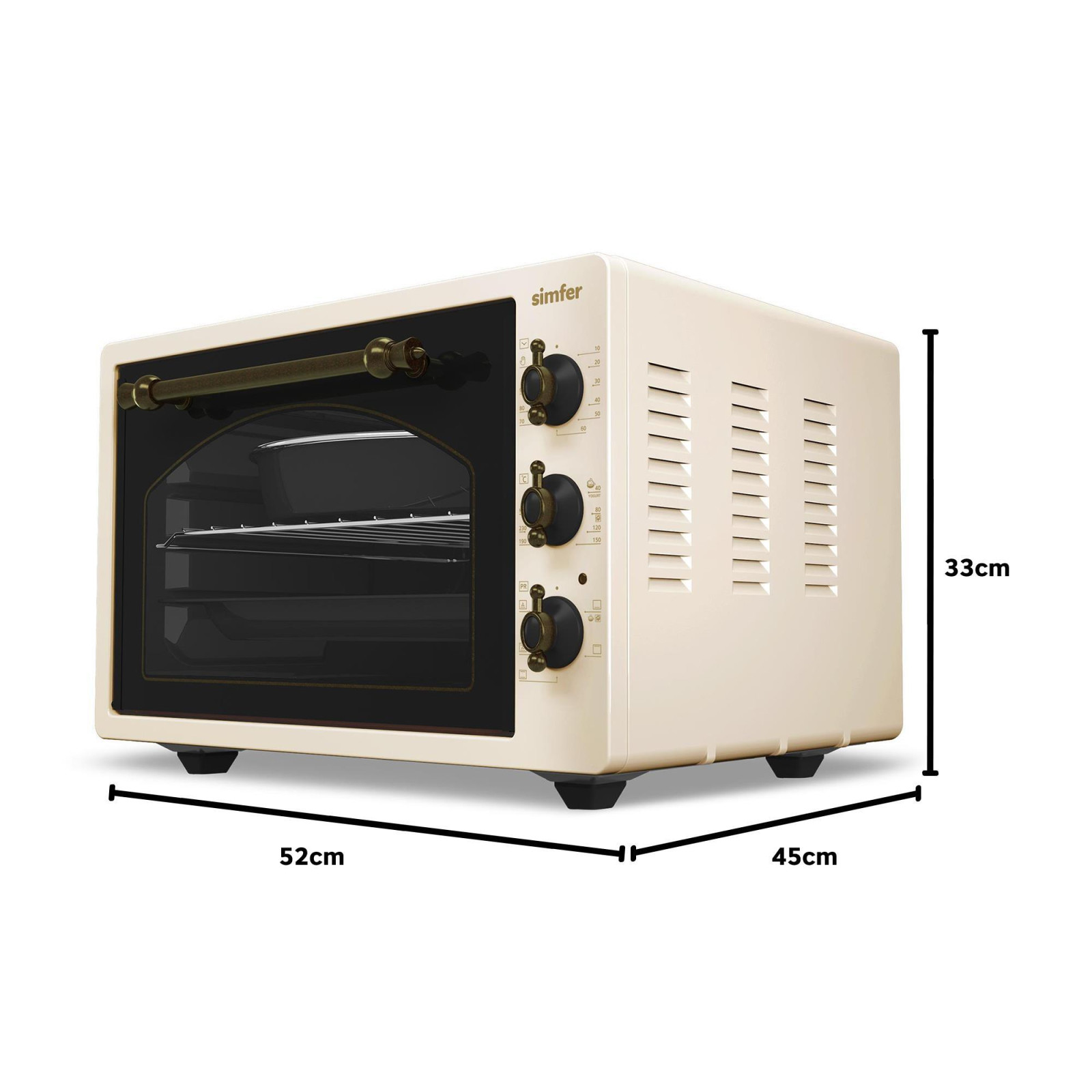 Simfer 4295 Retro Bej 42LT Turbo Fan Mini / Midi Fırın – 6 Fonksiyon, Yoğurt Yapma & Buz Çözme Özellikli görsel 4