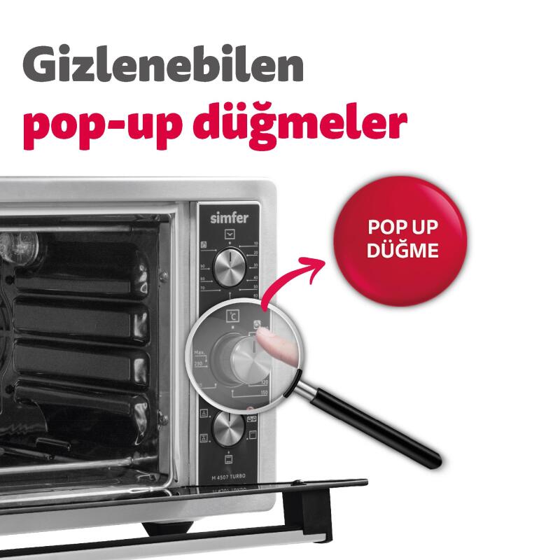 Simfer 4507 İnox 45 LT Turbo Fan Mini / Midi Fırın - 6 Fonksiyon, Pop-Up Düğme, Yoğurt Yapma & Buz Çözme görsel 4