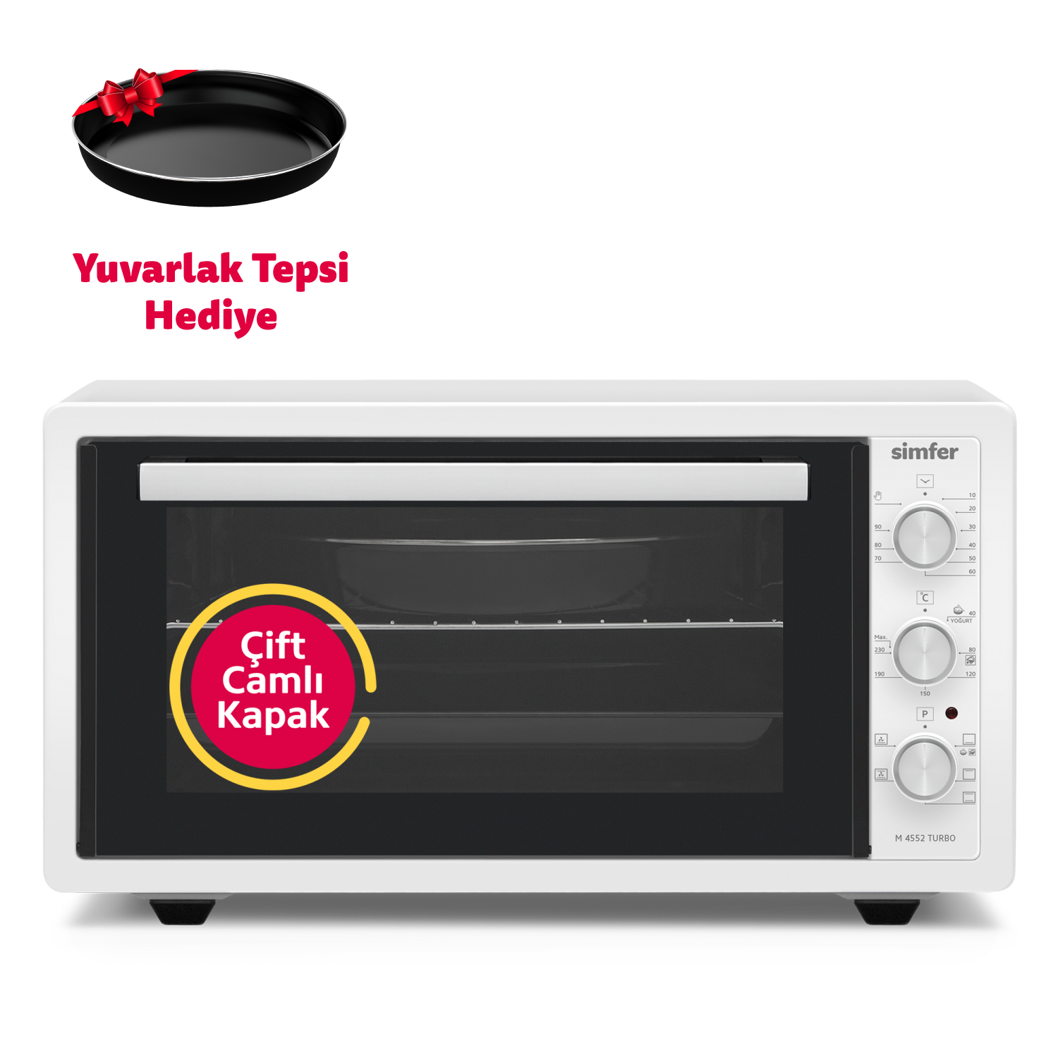 Simfer 4552 Beyaz 45 LT Turbo Fan Mini / Midi Fırın - 6 Fonksiyon,Yoğurt Yapma, Buz Çözme & İç Aydınlatma