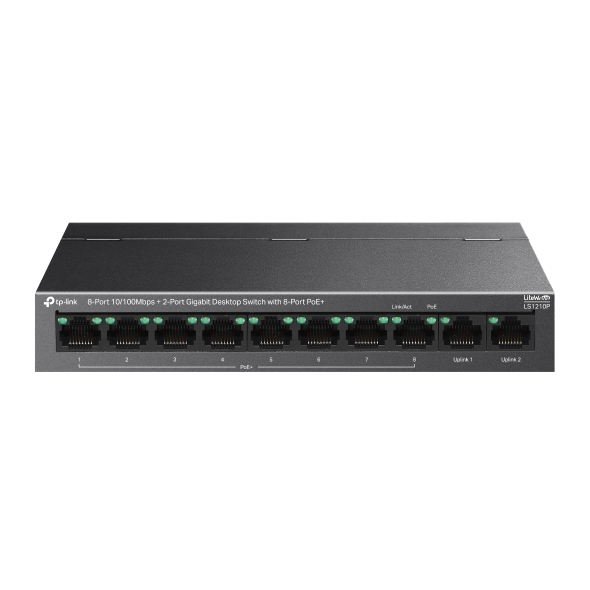 TP-Link LS1210P 8-Port 10/100Mbps+2-Port Gigabit Desktop Switch with 8-Port PoE+
