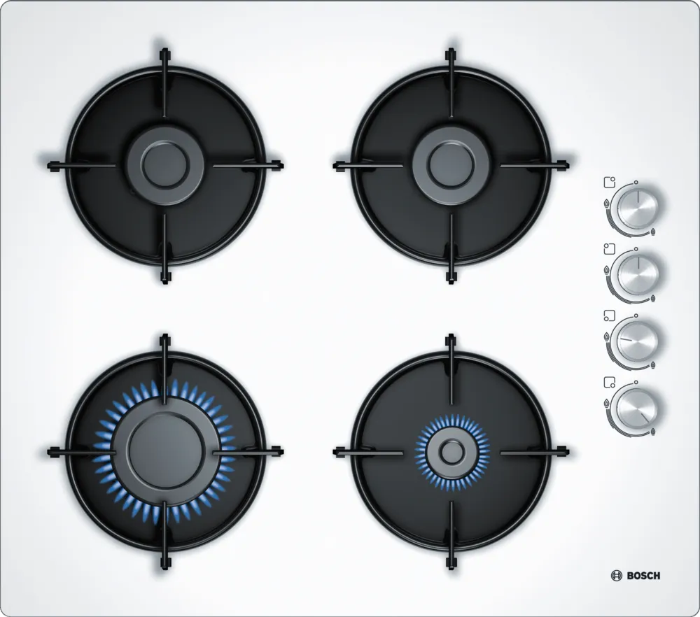 Bosch Serie 4 Gazlı Ocak 60 cm Sert cam, Beyaz