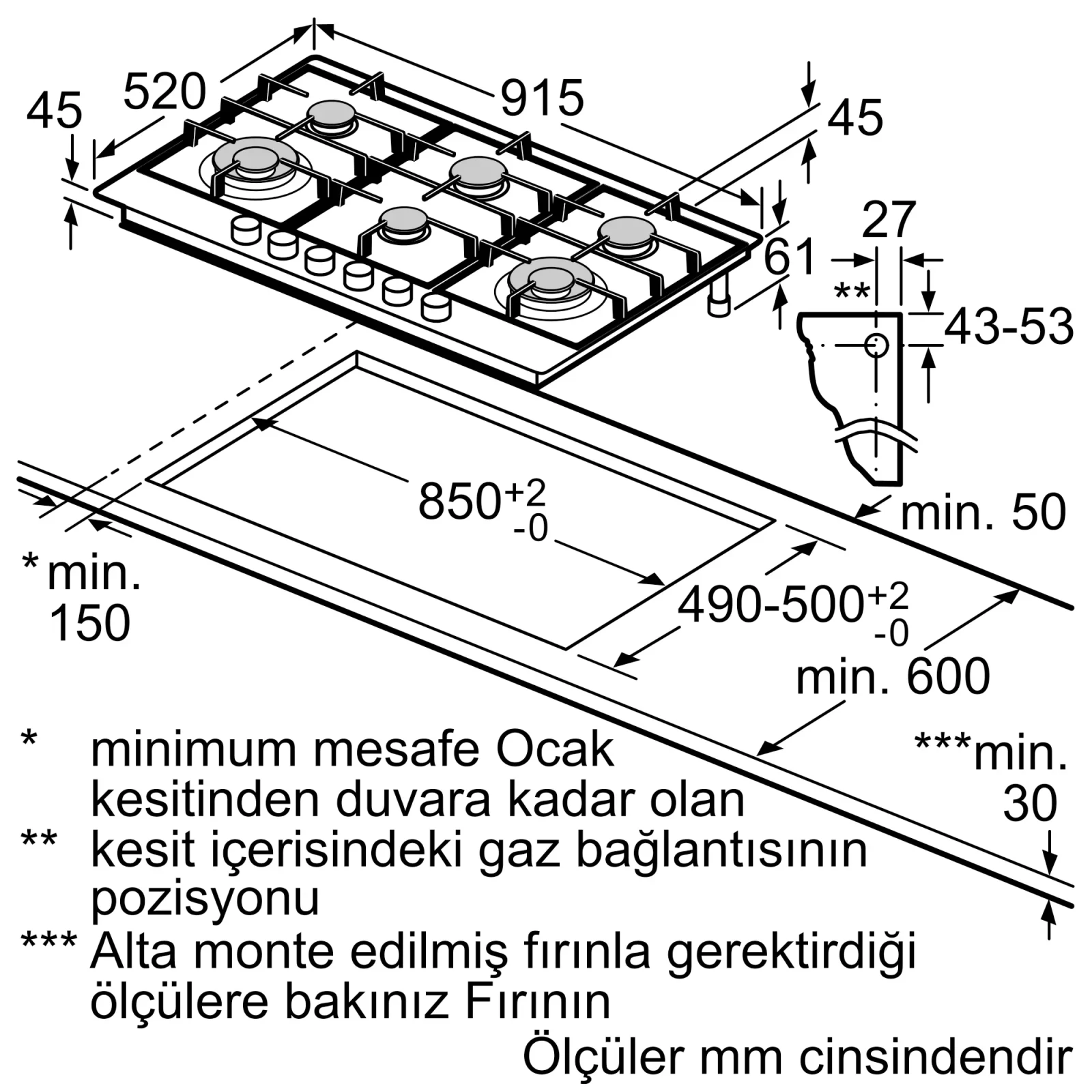Bosch Serie 6 Gazlı Ocak 90 cm Paslanmaz çelik görsel 2