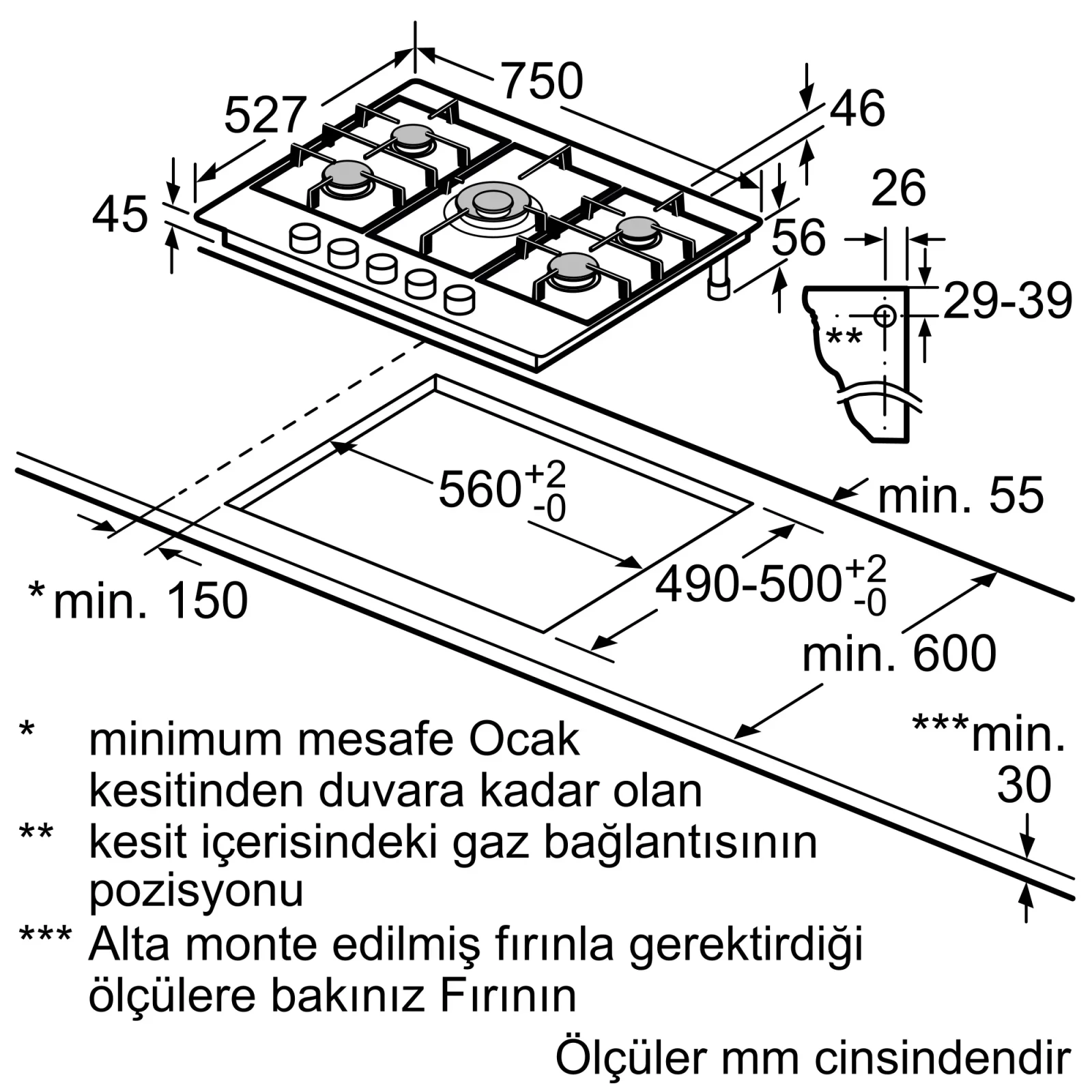 Bosch Serie 8 Gazlı Ocak 75 cm Seramik, Siyah görsel 2