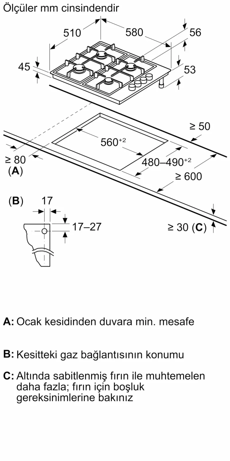 Profilo OB36P6B82D Gazlı Ocak 60 cm Emaye, Siyah görsel 2