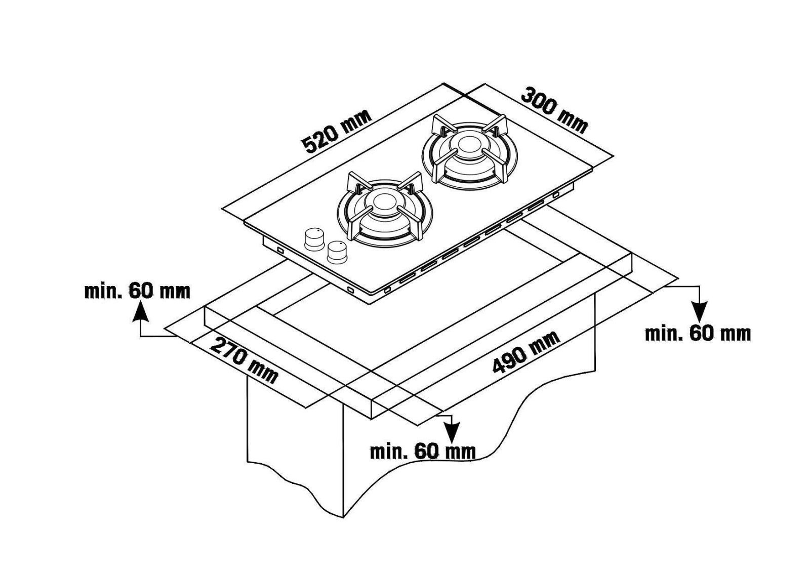 Simfer 3040-N Domino Set Üstü Siyah Cam Ocak 2G Emaye Izgara görsel 3