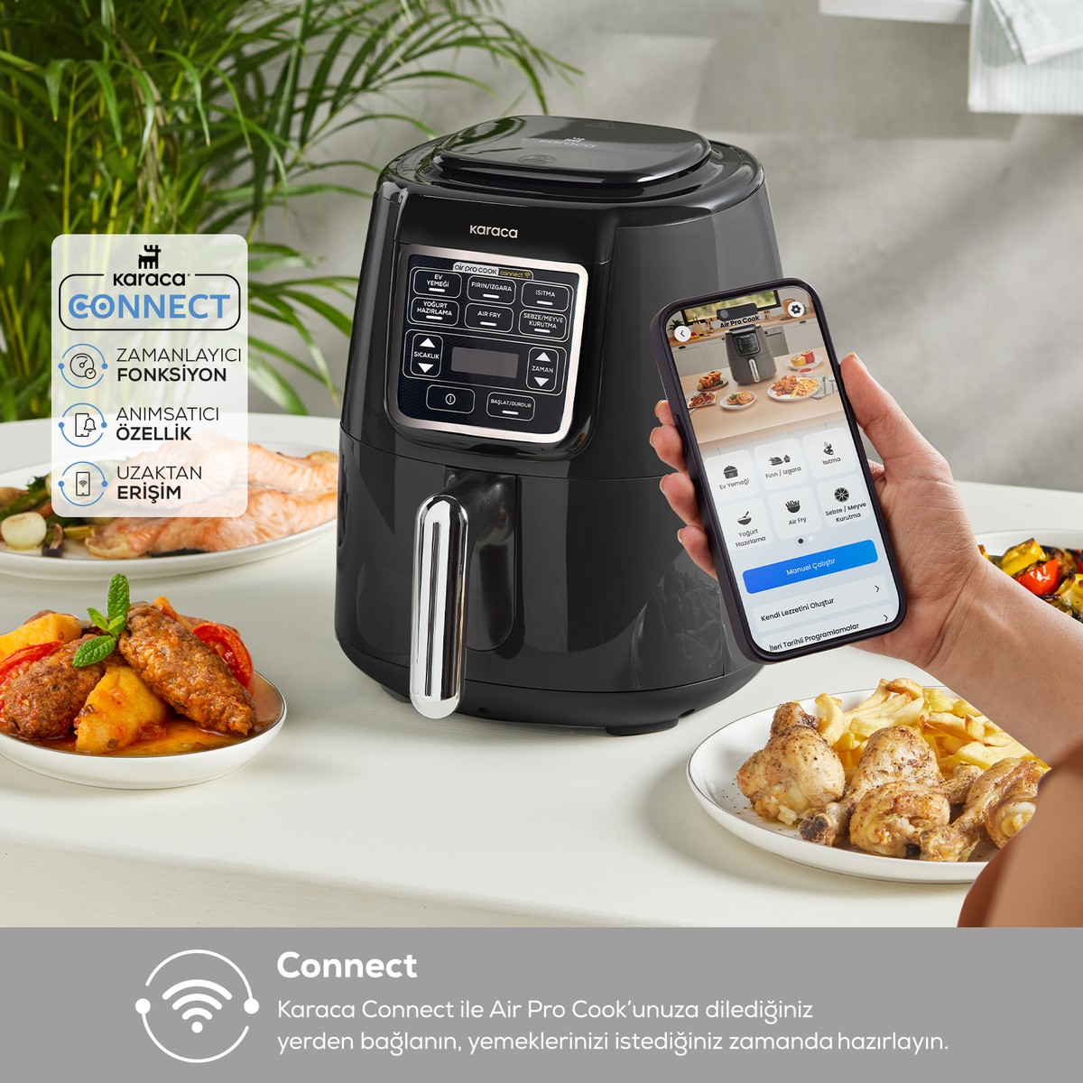 Karaca Connect Air Pro Cook XL 2 in 1 Uzaktan Erişimli Airfryer Shadow Grey 4L görsel 2