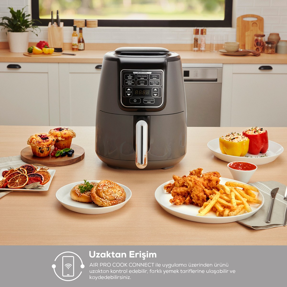 Karaca Connect Air Pro Cook XL 2 in 1 Uzaktan Erişimli Airfryer Shadow Grey 4L görsel 5