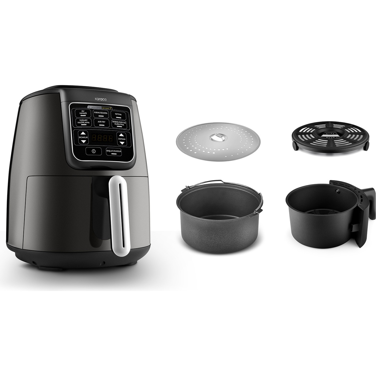 Karaca Connect Air Pro Cook XL 2 in 1 Uzaktan Erişimli Airfryer Shadow Grey 4L görsel 4