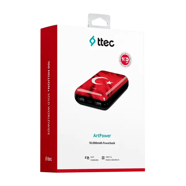 ttec ArtPower Türk Bayrağı 10.000 mAh Taşınabilir Şarj Aleti / Powerbank görsel 3
