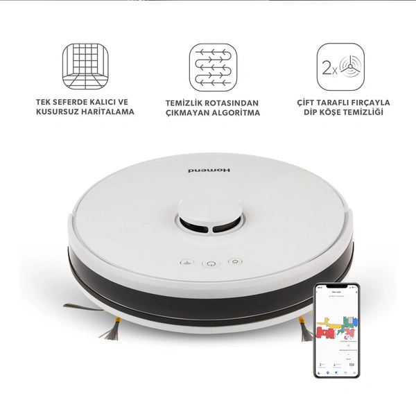 Homend Alex Laser 1281H Moplu ve Haritalamalı Akıllı Robot Süpürge Beyaz