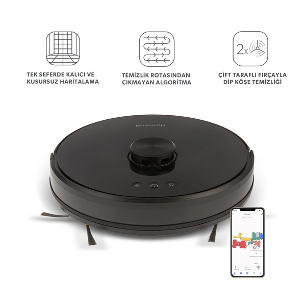 Homend Alex Laser 1282H Moplu ve Haritalamalı Akıllı Robot Süpürge Siyah