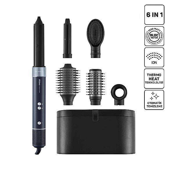 Arzum AR5166 Revolution BLDC Ionic Hava Üflemeli Saç Şekillendirici 6 Farklı Başlıklı, 1500W, Siyah