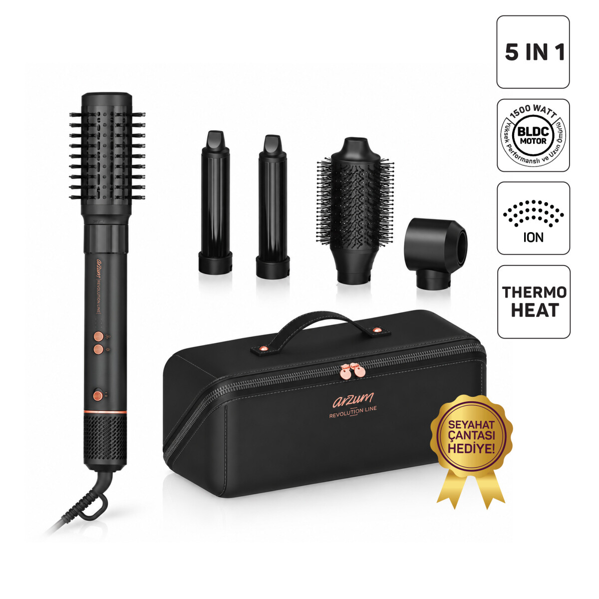 Arzum AR5198 Revolution Line BLDC Ionic Hava Üflemeli Saç Şekillendirici 5 Başlık, 1500W, Antrasit