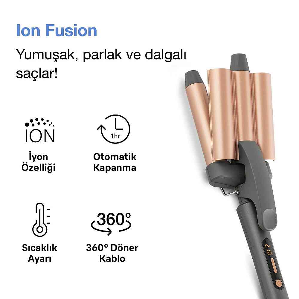 Fakir Ion Fusion 3'lü İyonlu Su Dalgası Saç Maşası görsel 2