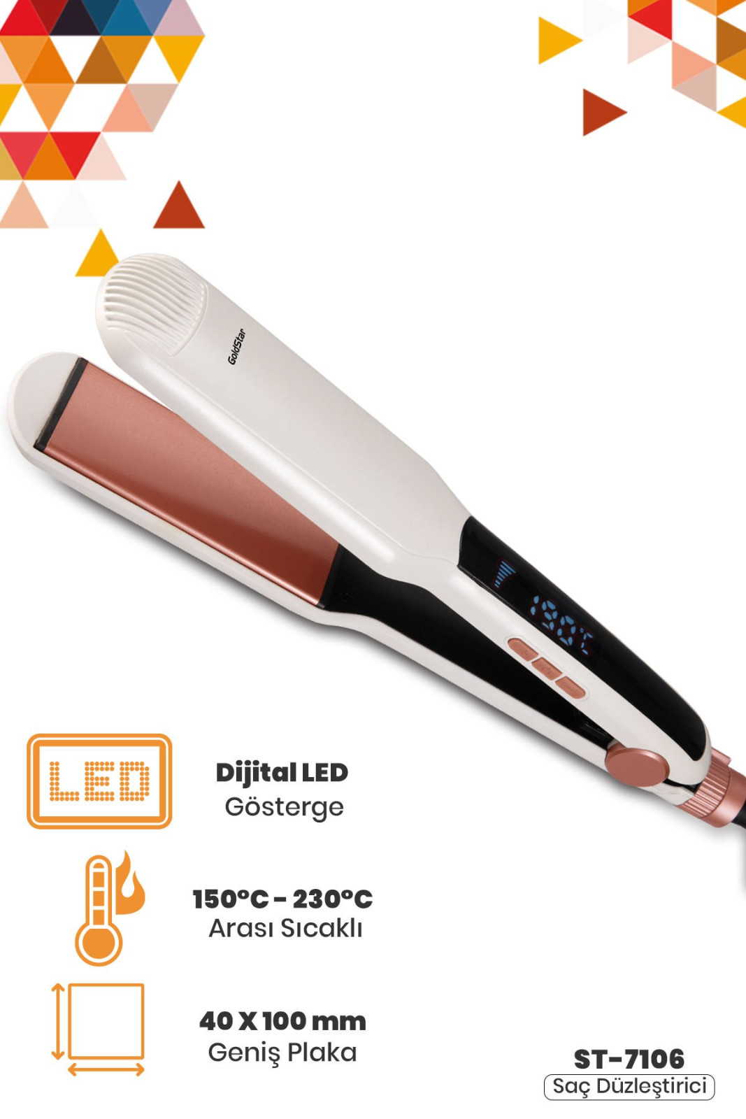 Goldmaster Dijital Led Gostergeli Keratin Seramik Kalin Plakali Sac Duzlestirici