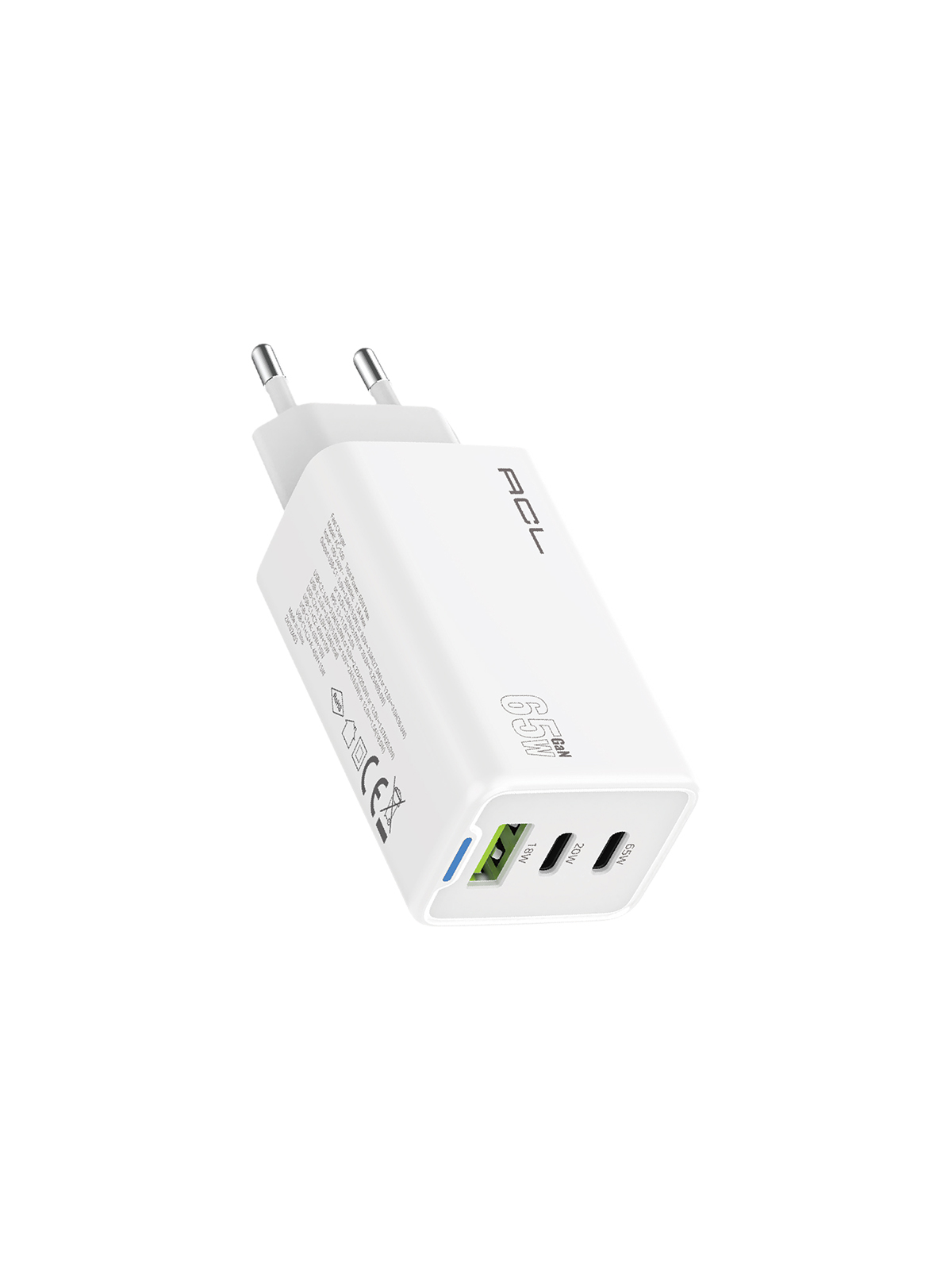 ACL AC-100 65W GaN Premium Hızlı Duvar Şarj Cihazı – 3 Portlu (2xType-C + 1xUSB-A) ve PD+QC 3.0 Destekli görsel 2