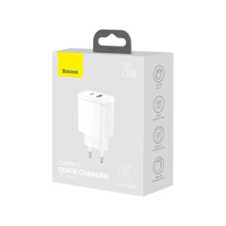 Baseus Compact 20W Hızlı Şarj Adaptörü (USB + Type-C) görsel 3