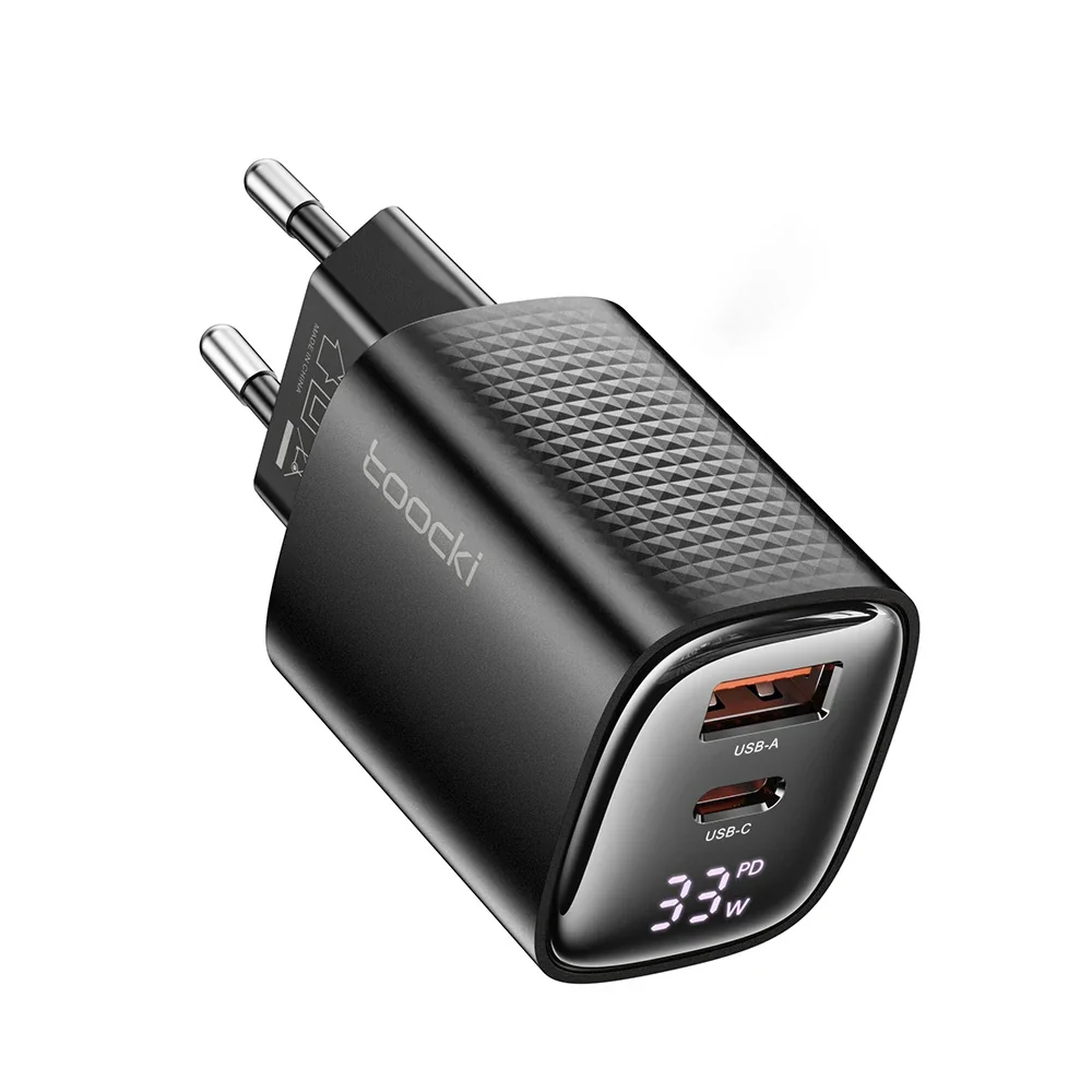 Baseus Toocki 33W GaN Dijital Ekranlı Çift Port Hızlı Şarj Adaptörü USB-C + USB-A PD 3.0 QC 3.0 TCT33-22EU