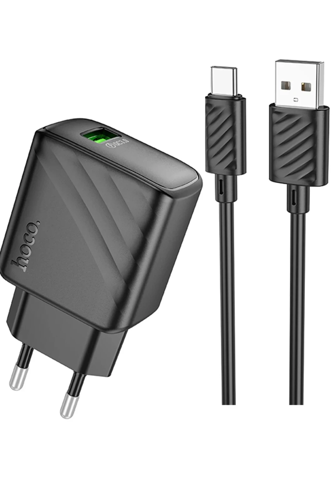 Hoco CS21A Rich 18W USB 3.0 QC Çıkışlı Ekstra USB to Type-C Kablolu Hızlı Şarj Aleti – Siyah