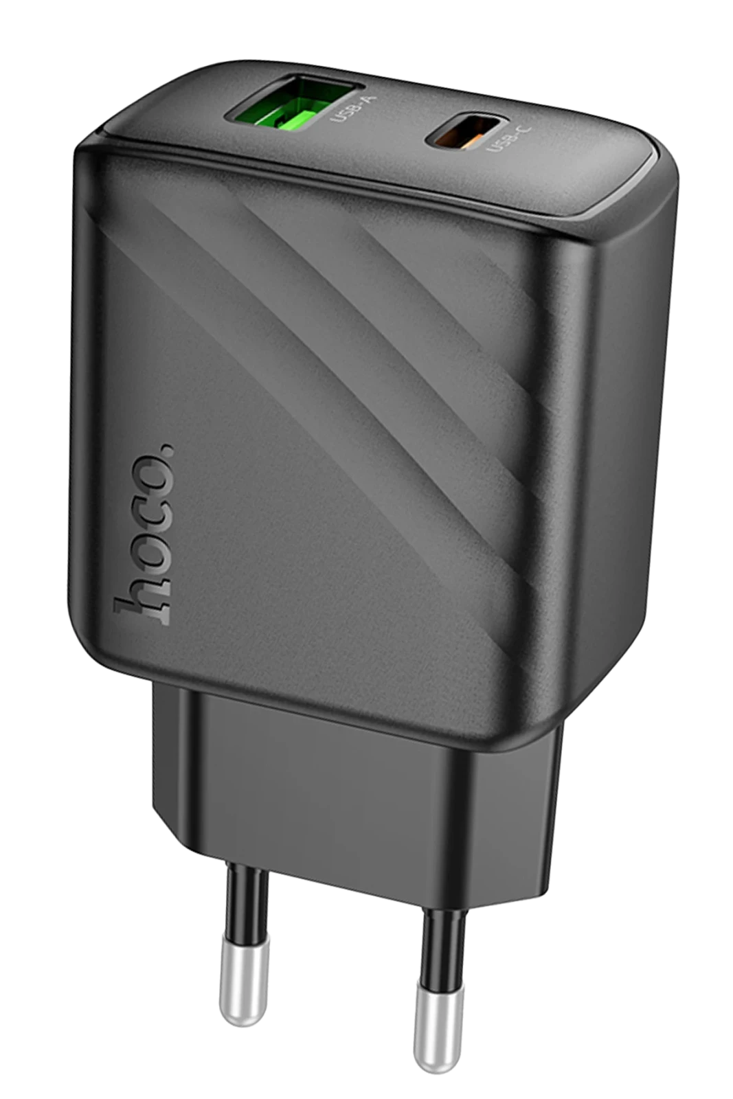 Hoco CS23A Sunlight 30W 1 Adet Type-C ve 1 Adet USB 3.0 QC Çıkışlı PD Hızlı Şarj Aleti – Siyah