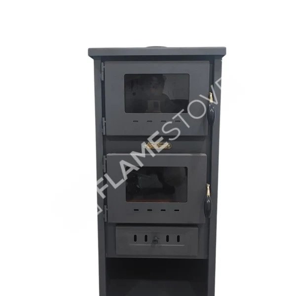 Flamestove Flame Stove S4 - Çelik Fırınlı Odunluklu Soba, Ateş Tuğlalı, Schott Robax Camlı, 8 kW görsel 3