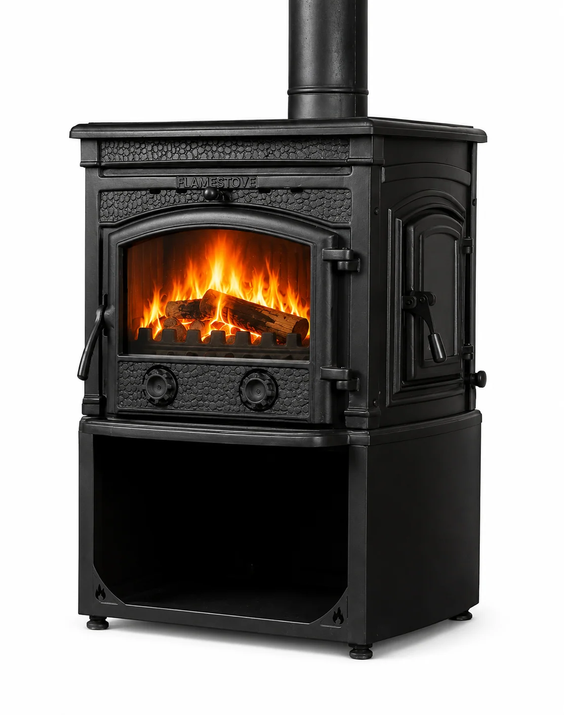 Flamestove FS-014YKST Flame Stove Sirius Ultra Yan Kapaklı Odun Hazneli Döküm Soba, Yüksek Verimli Isıtma Çözümü.