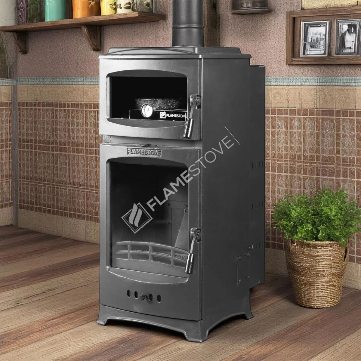 Flamestove FS-213 Flame Stove Lodi Gurme Pelet Soba Fırınlı, A Sınıfı, Schott Robax Camlı, 12 kW