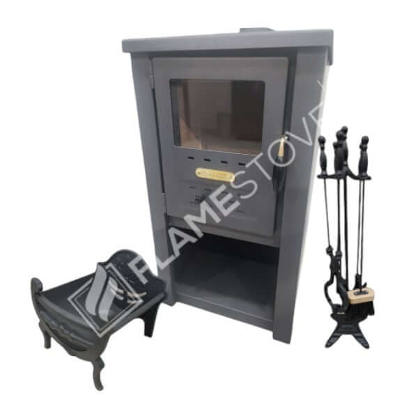Flamestove S2-SET Flame Stove Çelik Soba Seti: Ateş Tuğlalı, Odunluklu, Alüminyum Maşa Takımı görsel 2