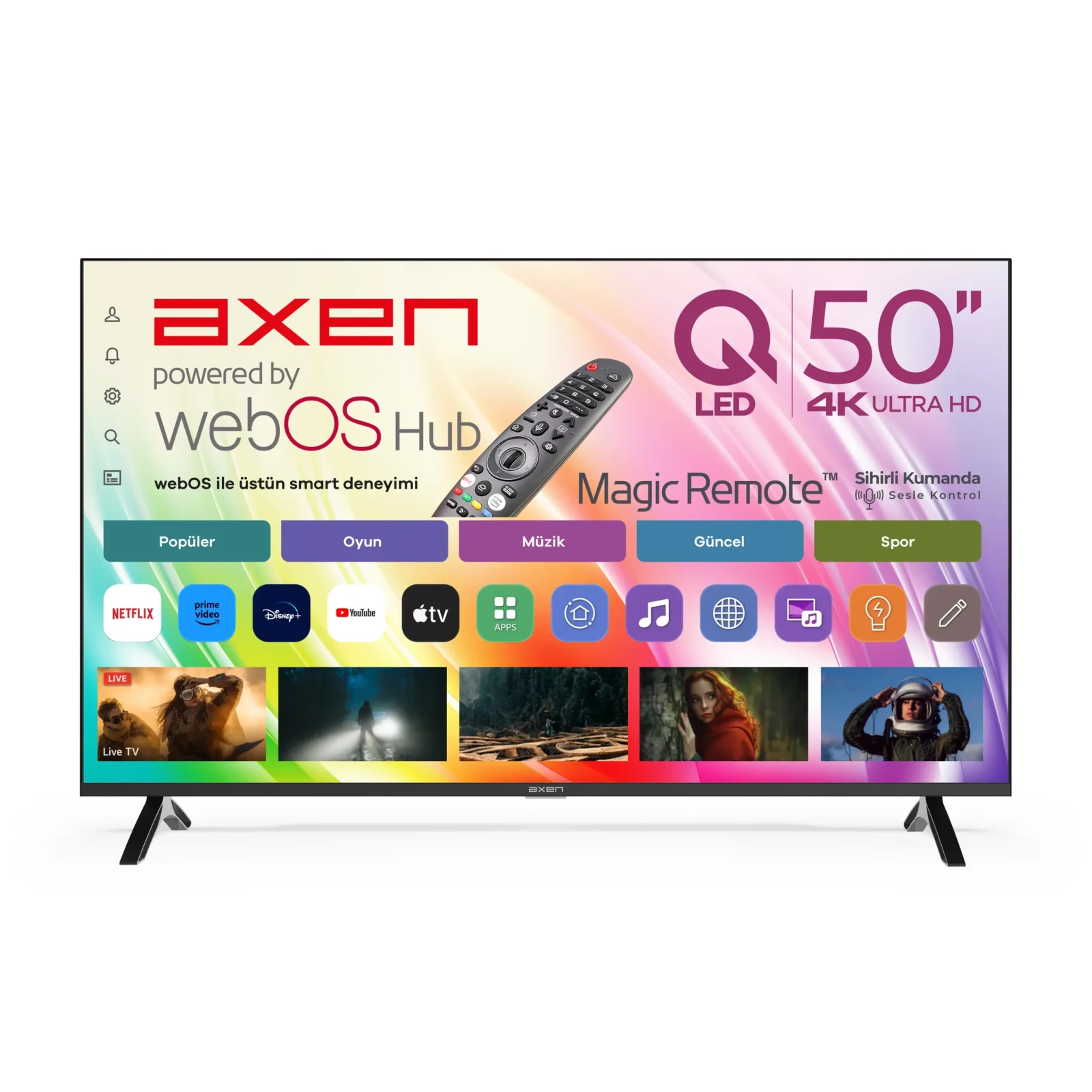 Axen 50 İnç 126 Ekran Frameless QLED UHD 4K webOS 2.0 Smart TV AX50QMN252C-S | AXEN