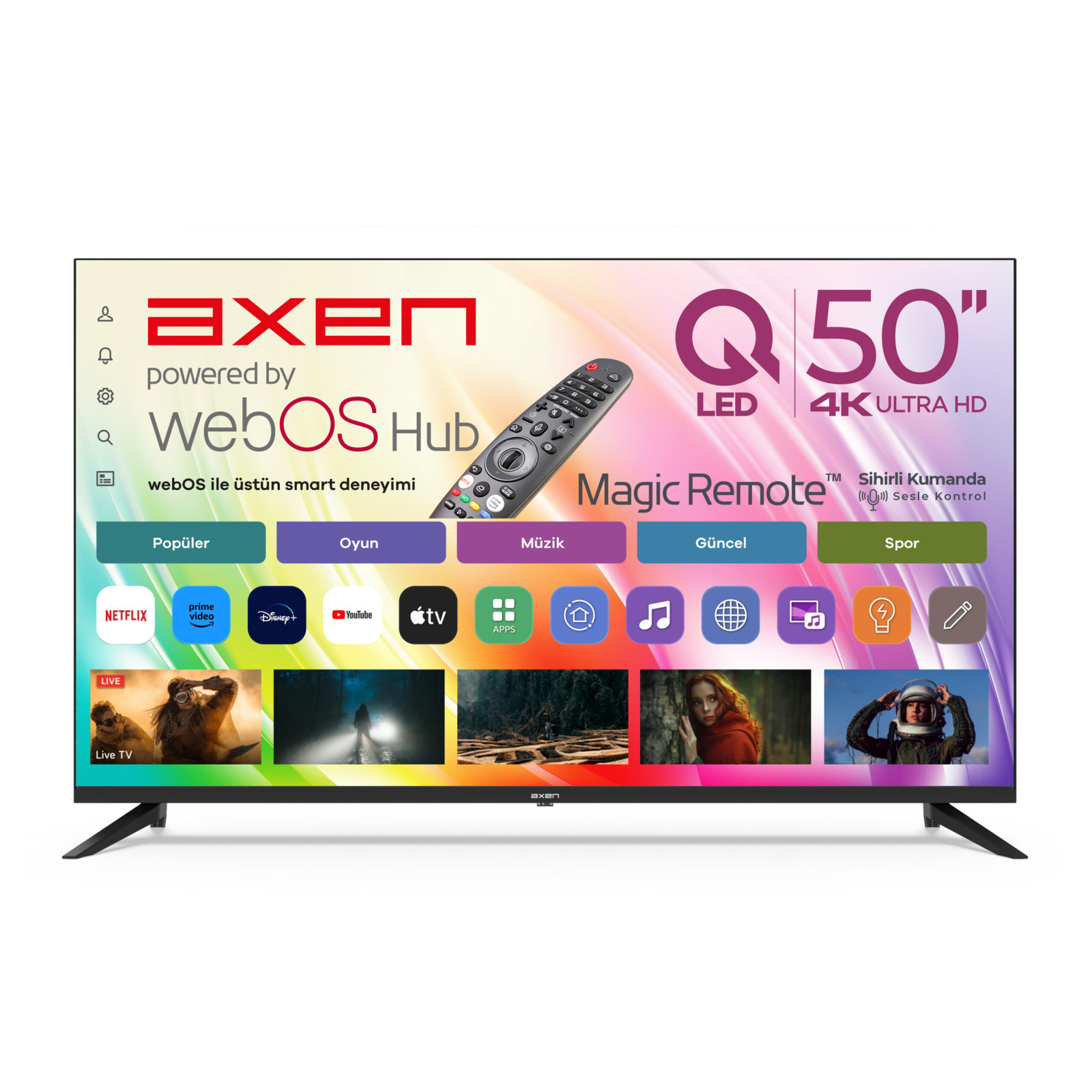 Axen 50 İnç 126 Ekran Frameless QLED UHD 4K webOS 2.0 Smart TV AXQ50UPRL-W02M | AXEN