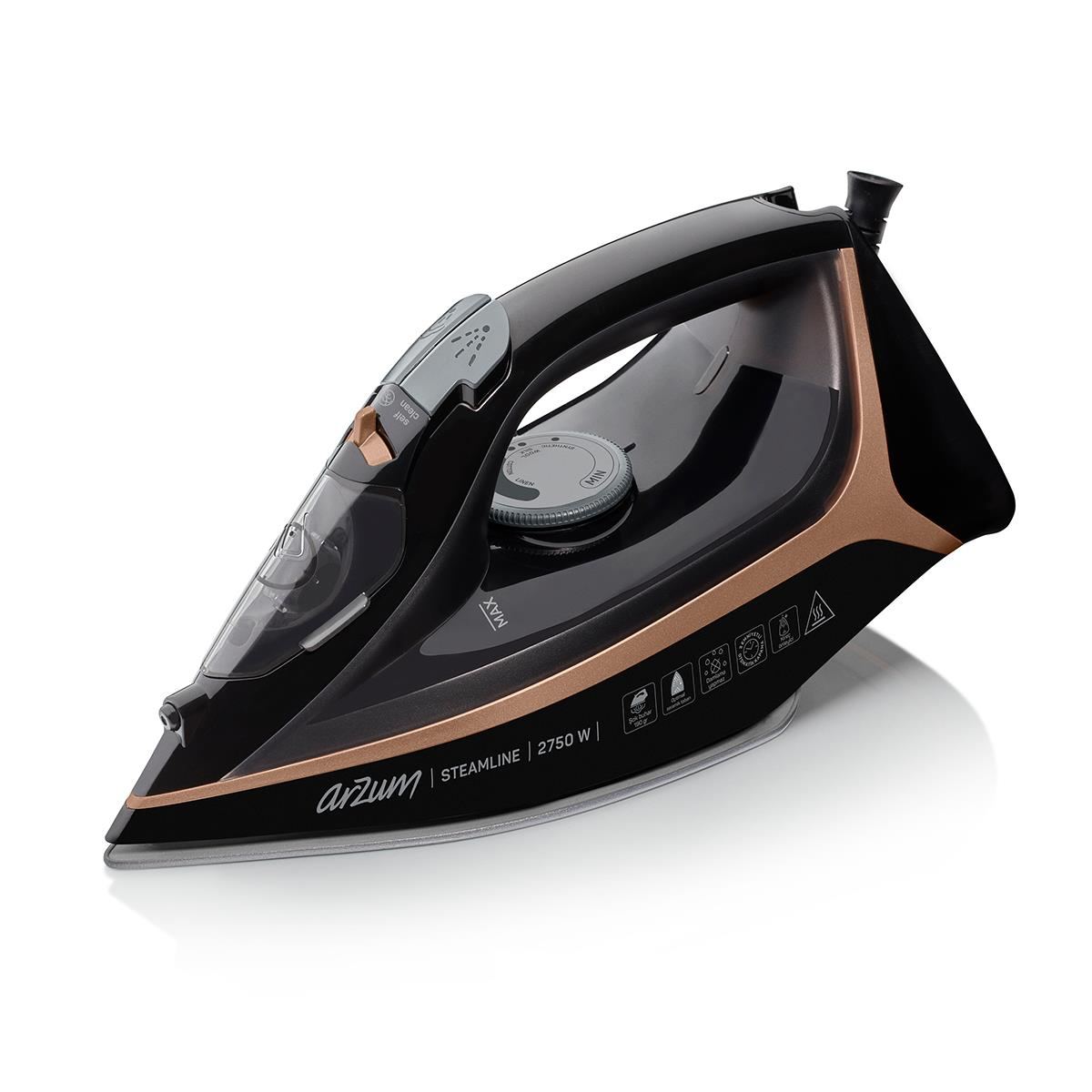 Arzum AR6025 Steamline Optimal Seramik Taban Buharlı Ütü 2750W, 190 g/min Şok Buhar, Siyah